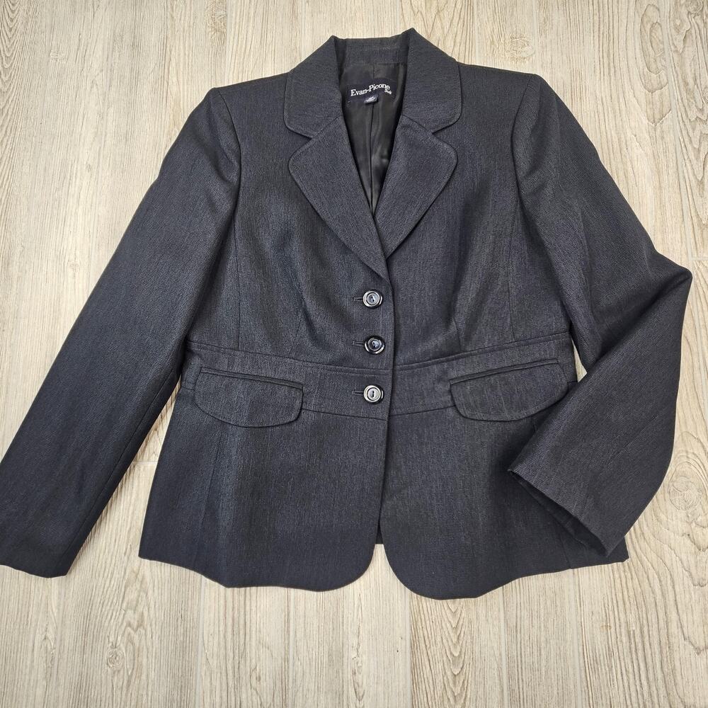 Evan-Picone Blazer Womens‎ 10P Gray Suit Jacket Three Button Lined Office Career